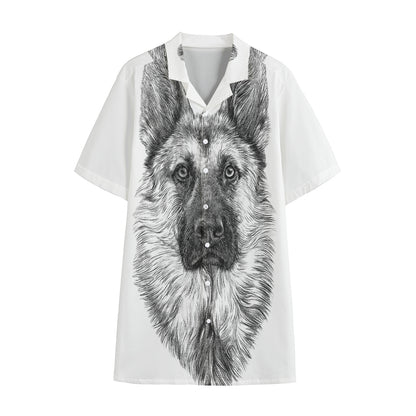 Black And White German Shepherd Print Cotton Hawaiian Shirt