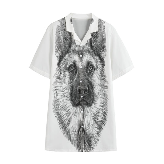 Black And White German Shepherd Print Cotton Hawaiian Shirt