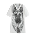 Black And White German Shepherd Print Cotton Hawaiian Shirt