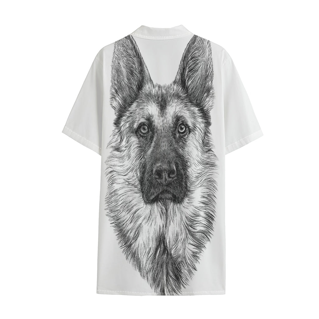 Black And White German Shepherd Print Cotton Hawaiian Shirt
