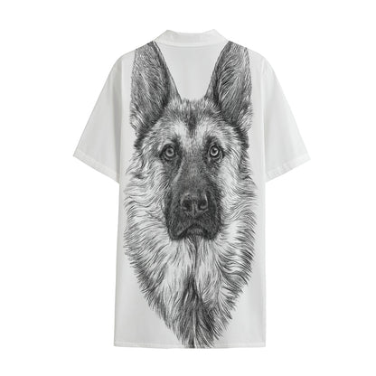 Black And White German Shepherd Print Cotton Hawaiian Shirt