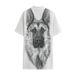 Black And White German Shepherd Print Cotton Hawaiian Shirt
