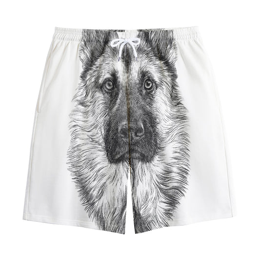 Black And White German Shepherd Print Cotton Shorts