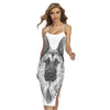 Black And White German Shepherd Print Cross Back Cami Dress