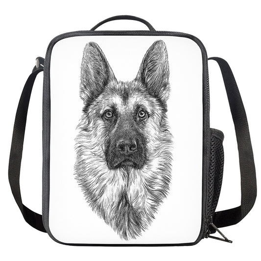 Black And White German Shepherd Print Crossbody Lunch Bag
