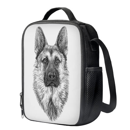 Black And White German Shepherd Print Crossbody Lunch Bag