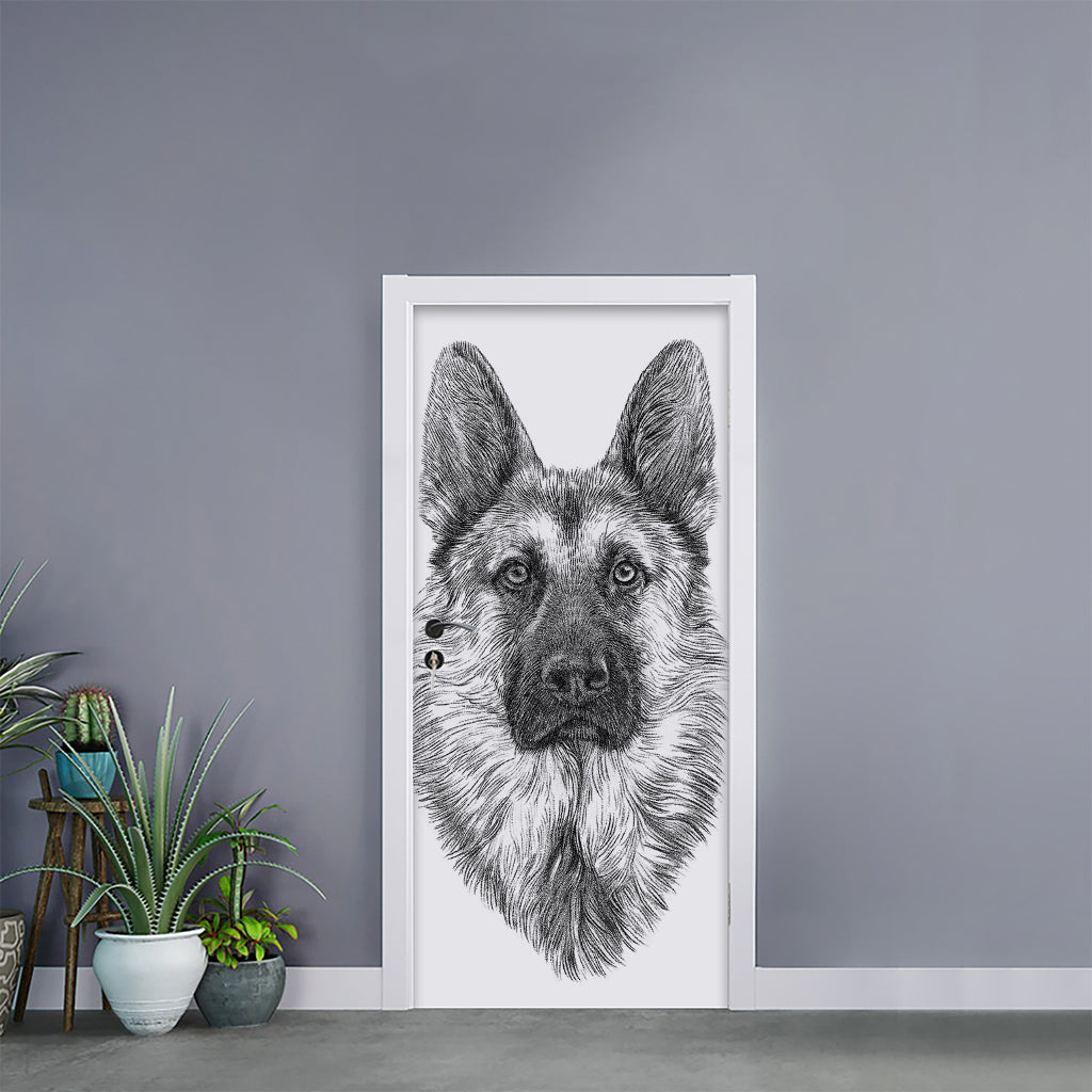 Black And White German Shepherd Print Door Sticker