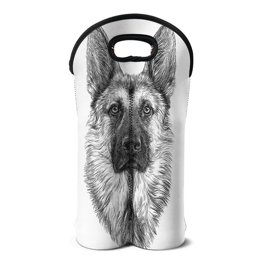 Black And White German Shepherd Print Double Neoprene Wine Tote