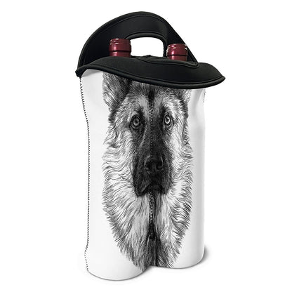 Black And White German Shepherd Print Double Neoprene Wine Tote