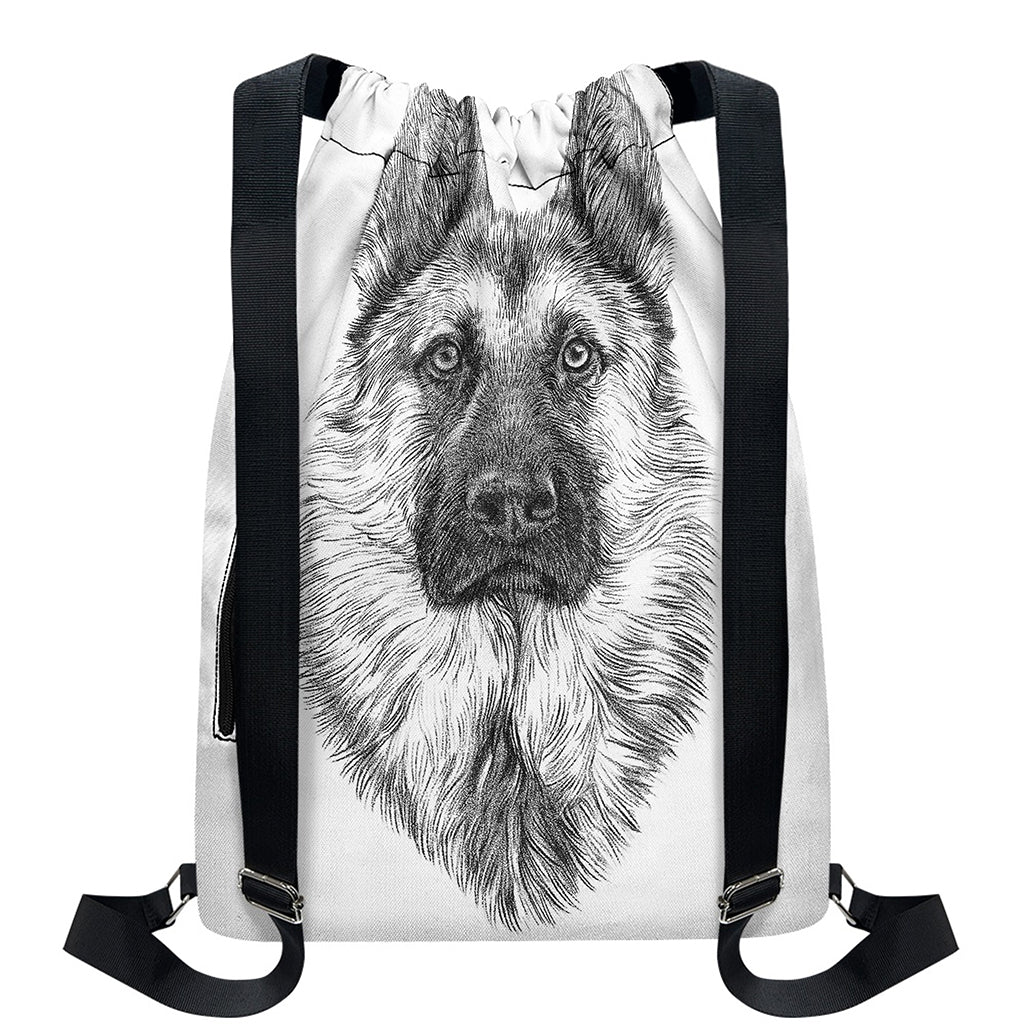 Black And White German Shepherd Print Drawstring Backpack