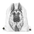 Black And White German Shepherd Print Drawstring Bag