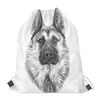 Black And White German Shepherd Print Drawstring Bag