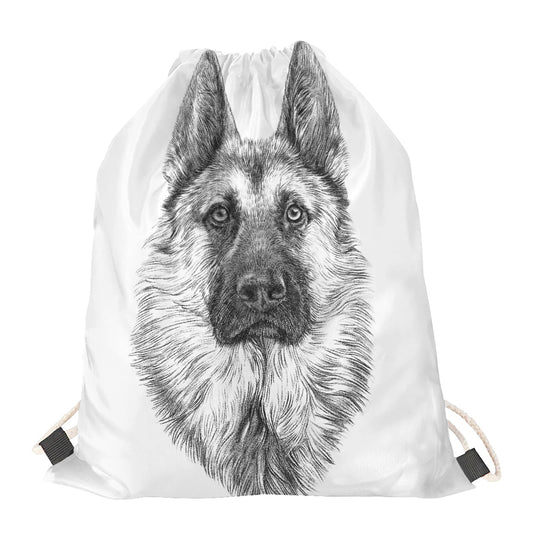 Black And White German Shepherd Print Drawstring Bag