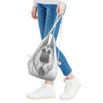 Black And White German Shepherd Print Drawstring Bag