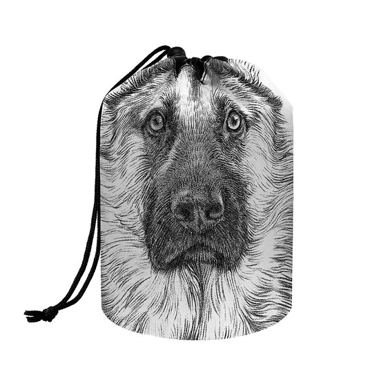 Black And White German Shepherd Print Drawstring Makeup Bag