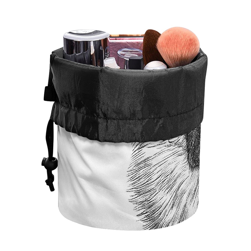 Black And White German Shepherd Print Drawstring Makeup Bag