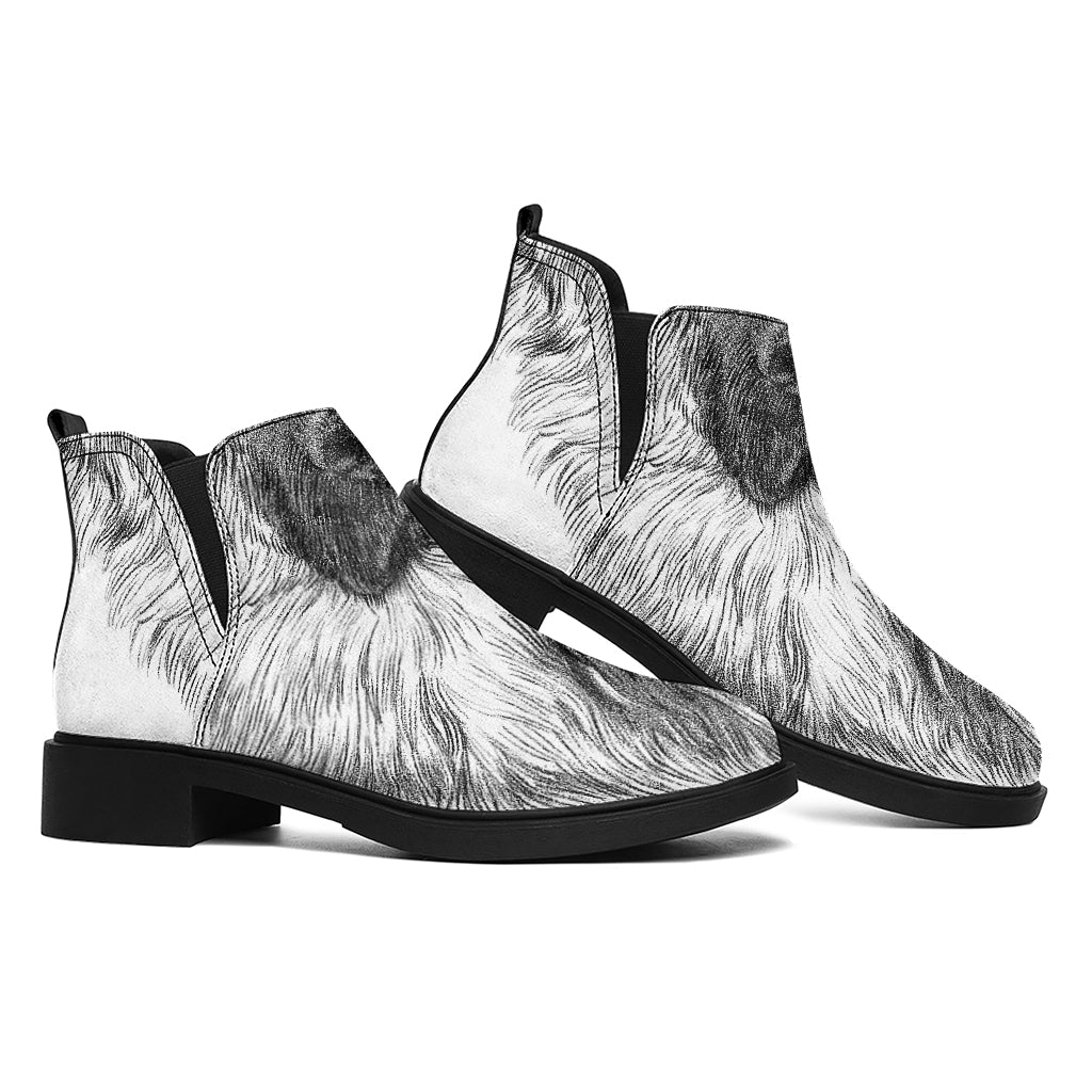 Black And White German Shepherd Print Flat Ankle Boots