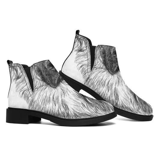 Black And White German Shepherd Print Flat Ankle Boots