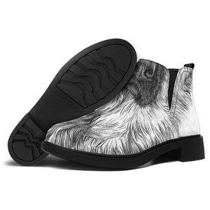 Black And White German Shepherd Print Flat Ankle Boots