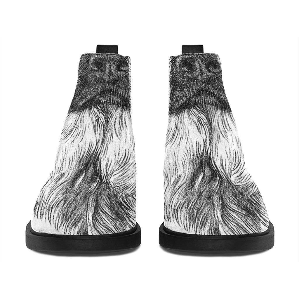 Black And White German Shepherd Print Flat Ankle Boots