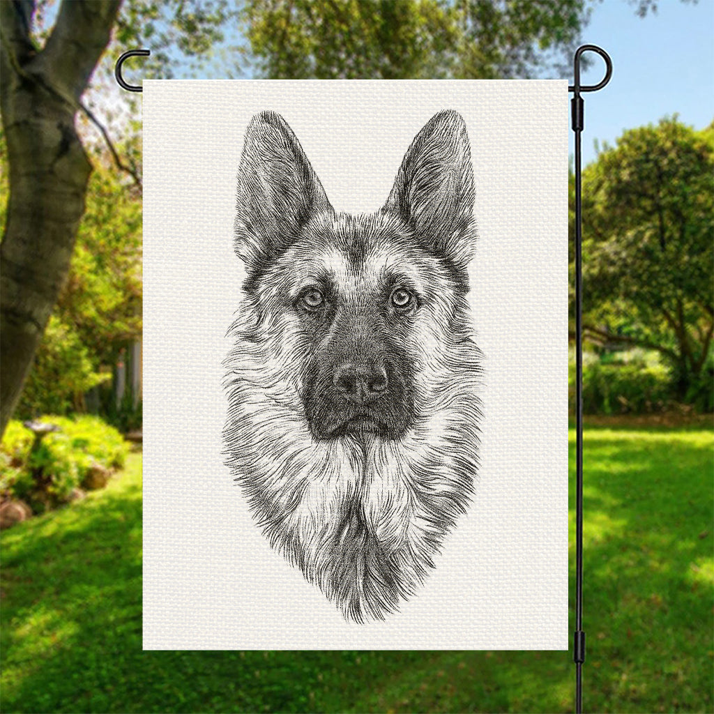 Black And White German Shepherd Print Garden Flag