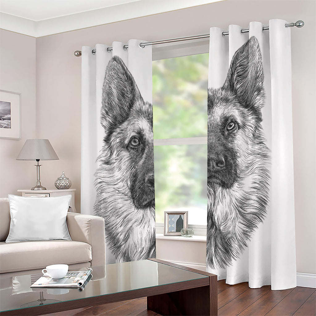 Black And White German Shepherd Print Grommet Curtains