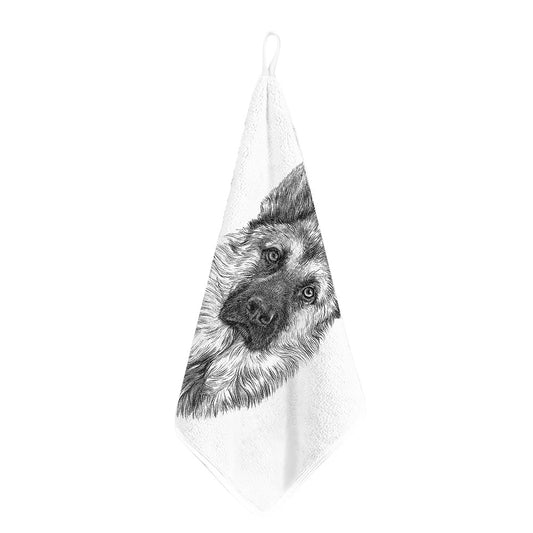 Black And White German Shepherd Print Hand Towel