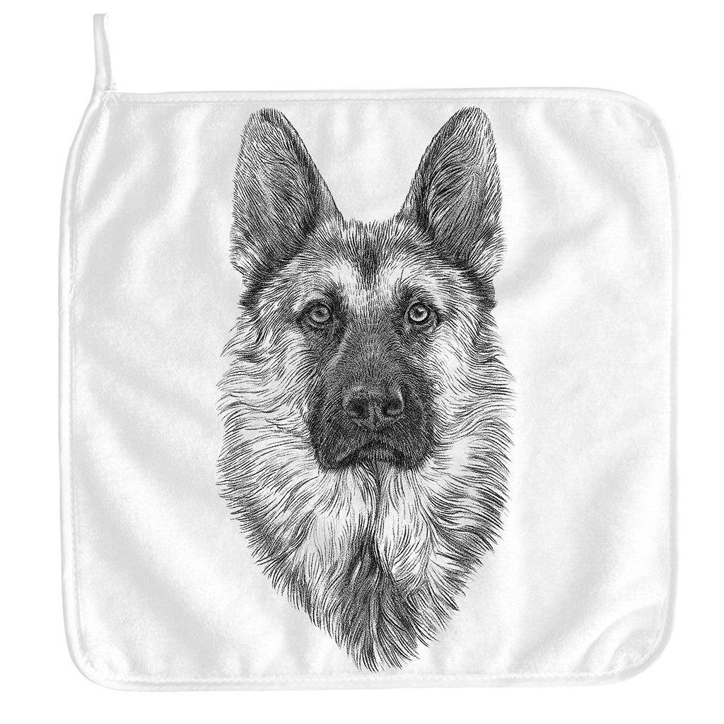 Black And White German Shepherd Print Hand Towel
