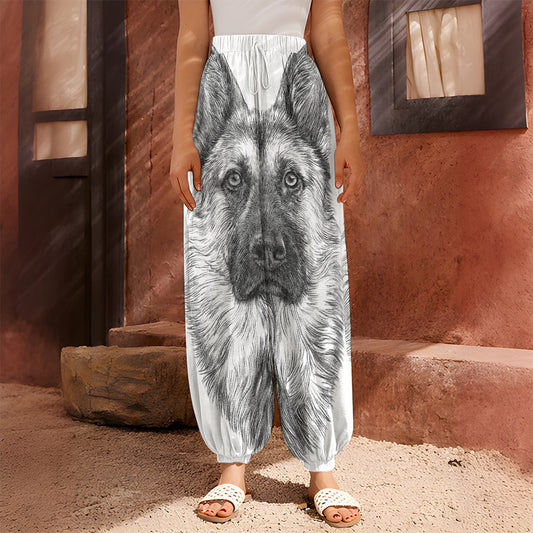 Black And White German Shepherd Print Harem Pants