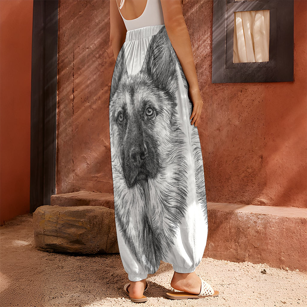 Black And White German Shepherd Print Harem Pants
