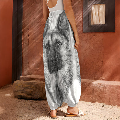 Black And White German Shepherd Print Harem Pants