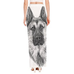 Black And White German Shepherd Print High Slit Maxi Skirt