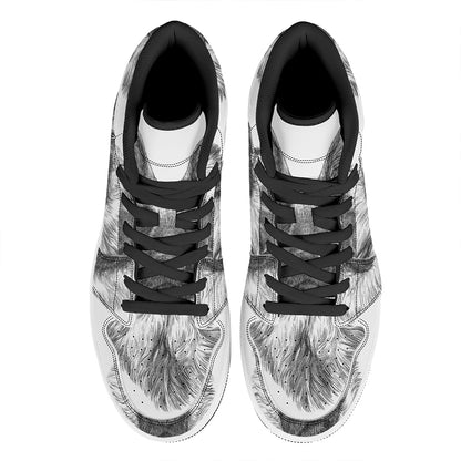 Black And White German Shepherd Print High Top Leather Sneakers