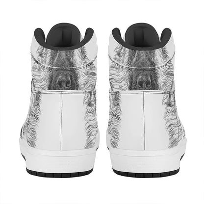 Black And White German Shepherd Print High Top Leather Sneakers