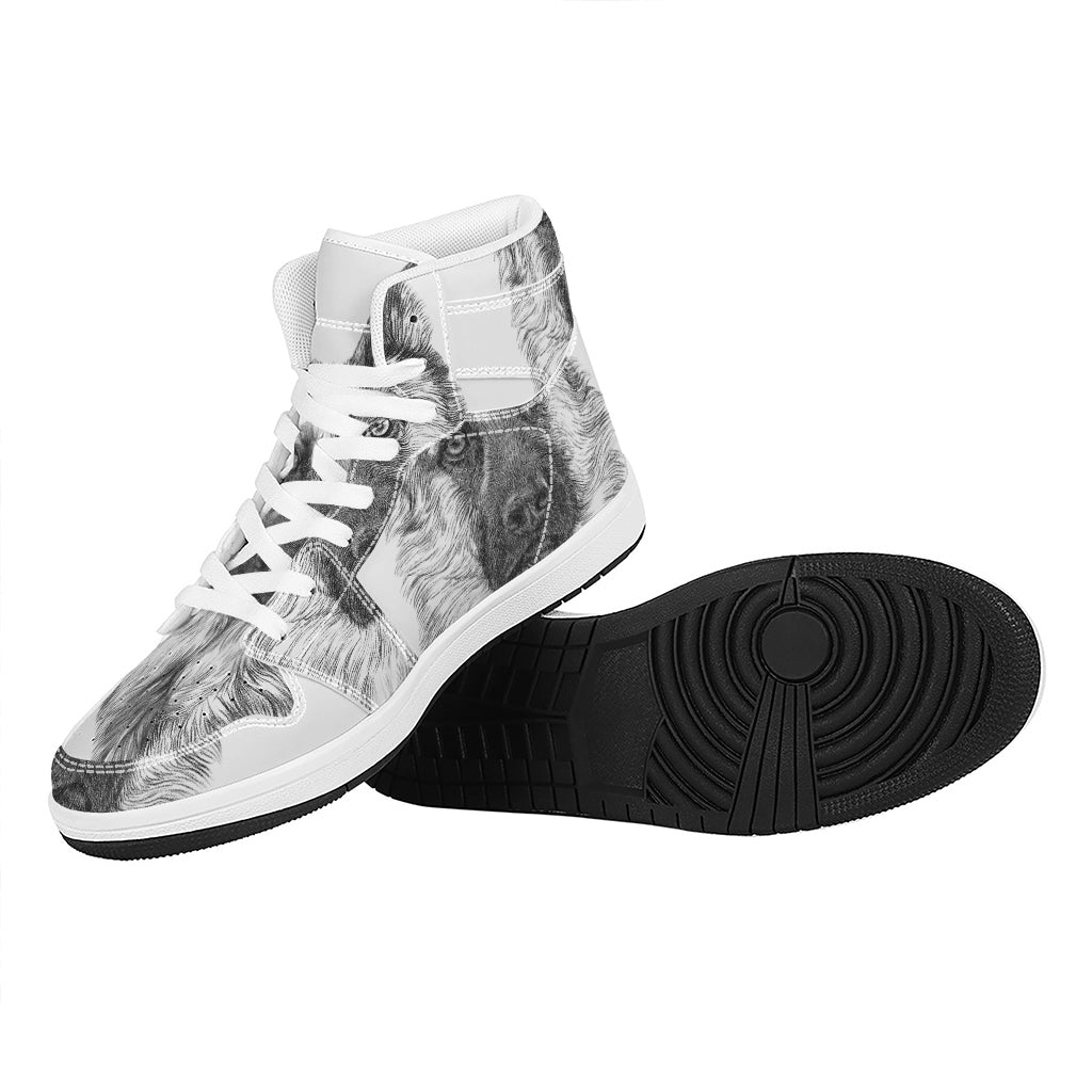 Black And White German Shepherd Print High Top Leather Sneakers