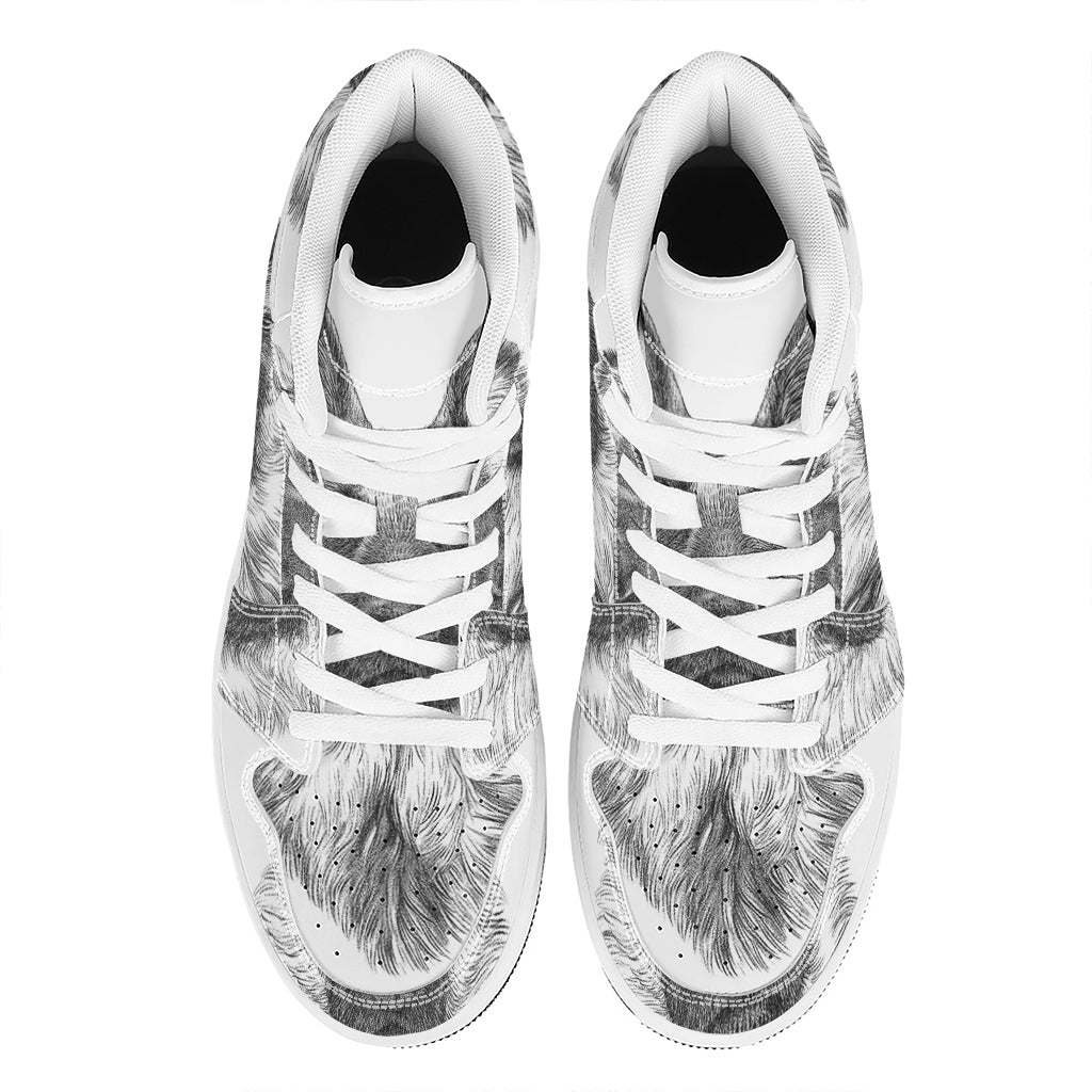 Black And White German Shepherd Print High Top Leather Sneakers