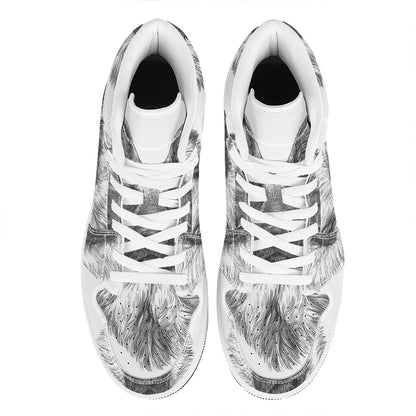 Black And White German Shepherd Print High Top Leather Sneakers