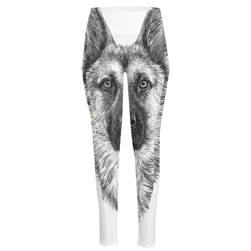 Black And White German Shepherd Print High-Waisted Pocket Leggings