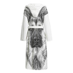 Black And White German Shepherd Print Hooded Bathrobe