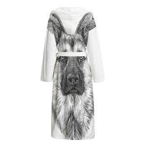 Black And White German Shepherd Print Hooded Bathrobe