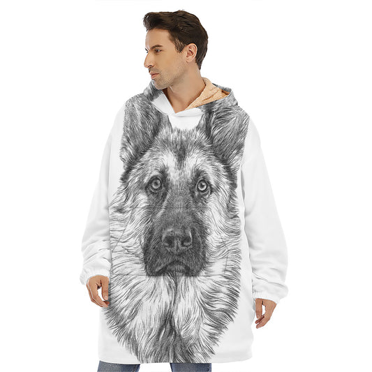 Black And White German Shepherd Print Hoodie Blanket