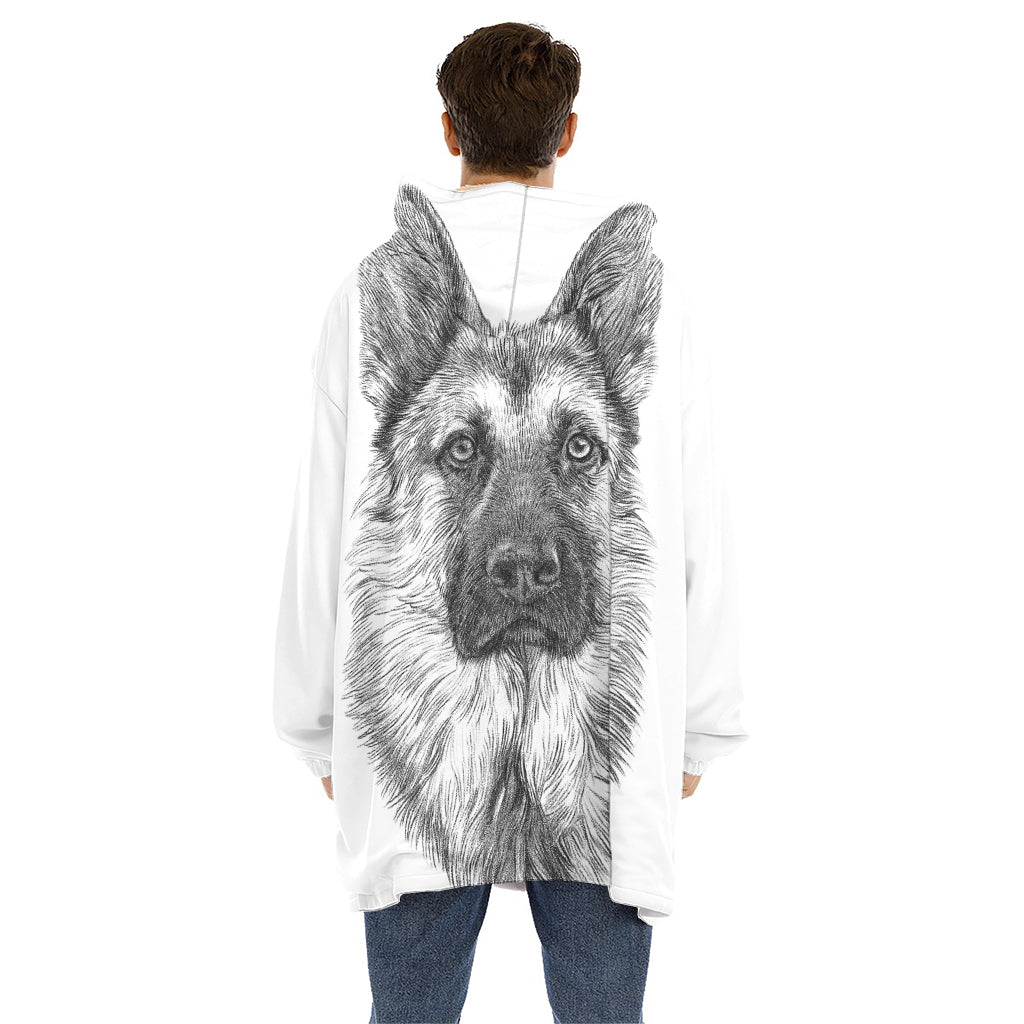 Black And White German Shepherd Print Hoodie Blanket