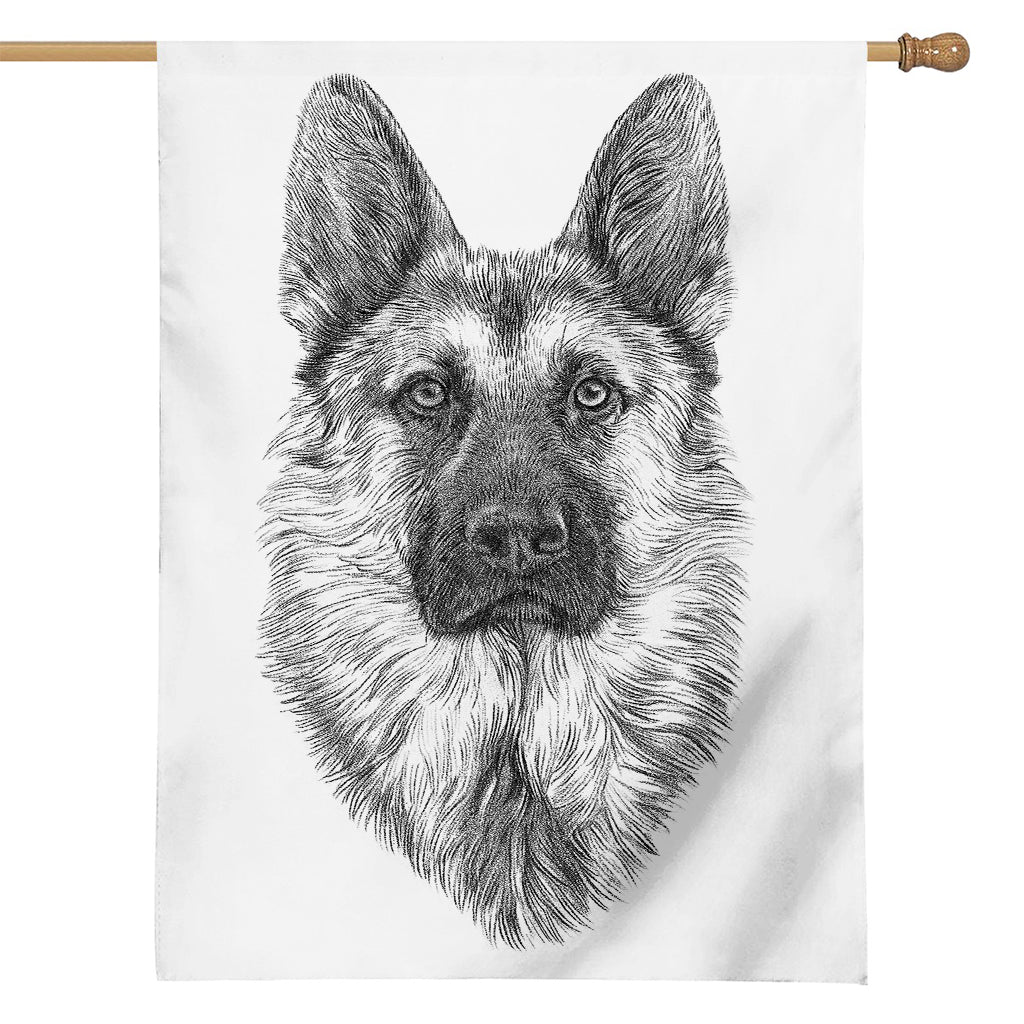 Black And White German Shepherd Print House Flag