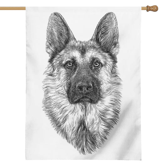Black And White German Shepherd Print House Flag