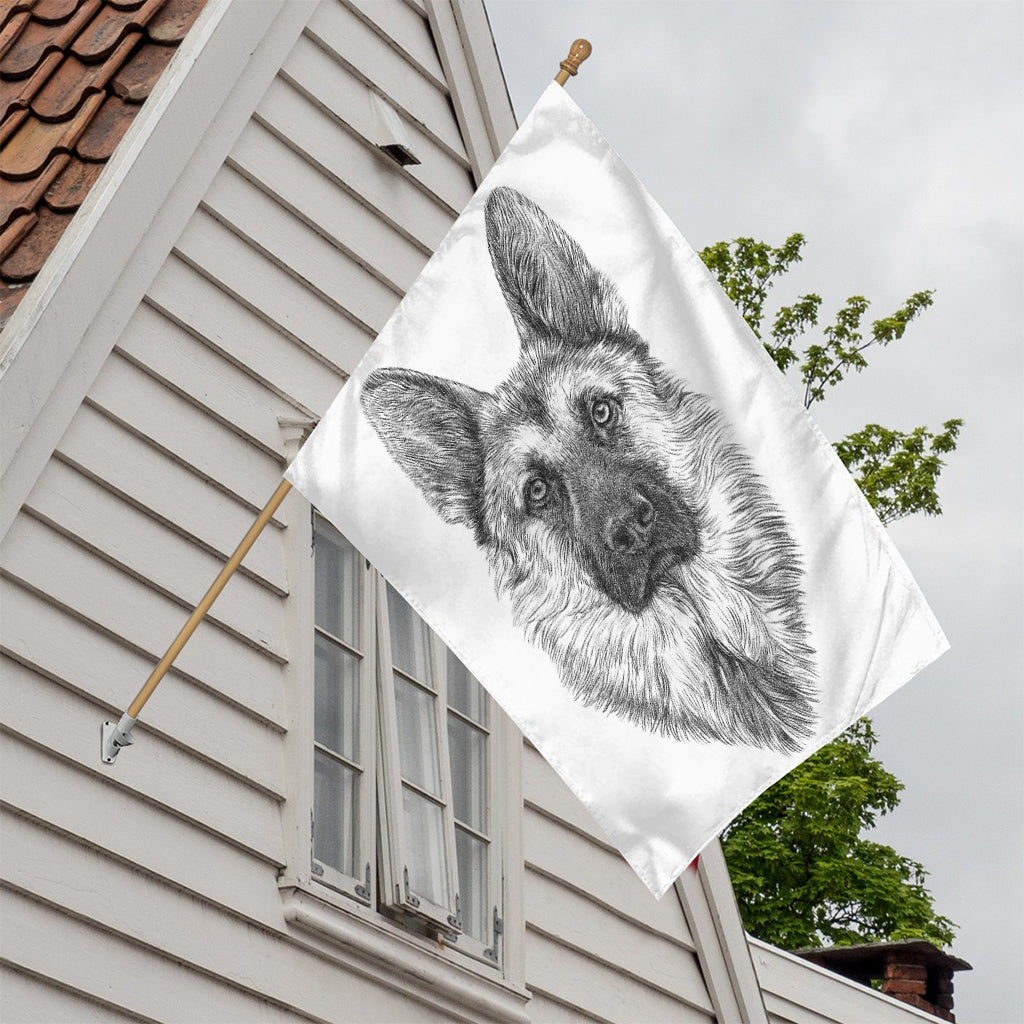 Black And White German Shepherd Print House Flag