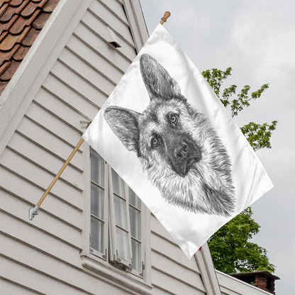 Black And White German Shepherd Print House Flag