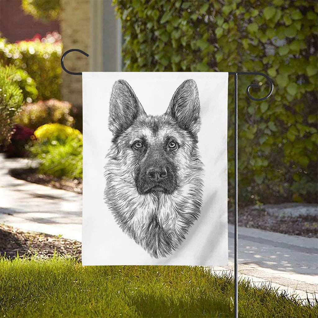 Black And White German Shepherd Print House Flag