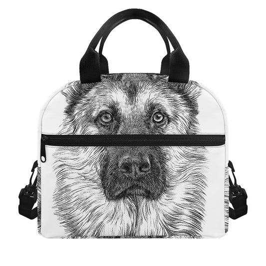 Black And White German Shepherd Print Insulated Lunch Bag