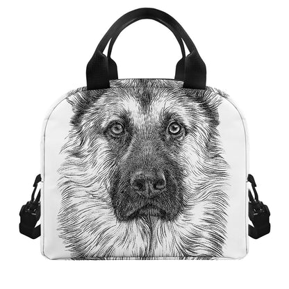 Black And White German Shepherd Print Insulated Lunch Bag