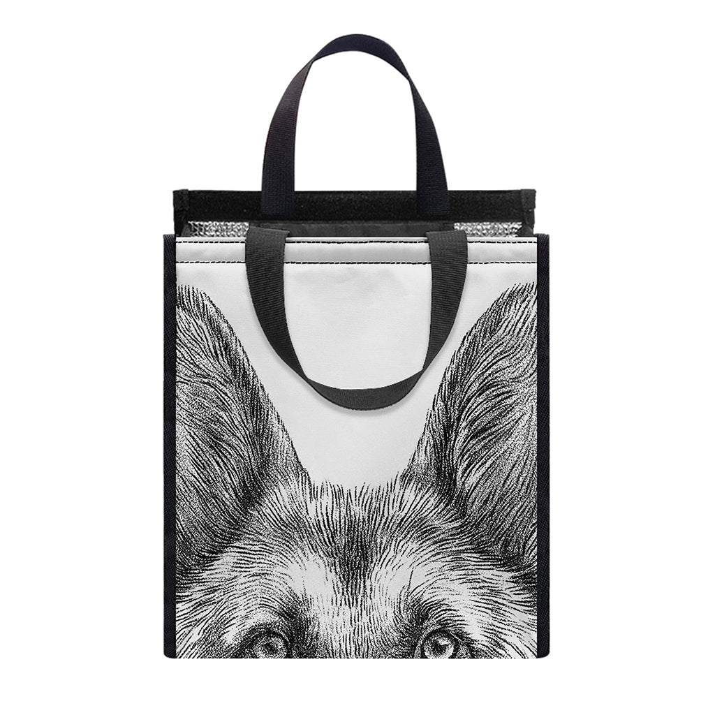 Black And White German Shepherd Print Insulated Lunch Tote